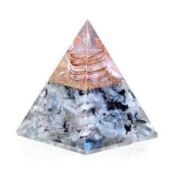 Crystal pyramid with multicolored interior on a white background