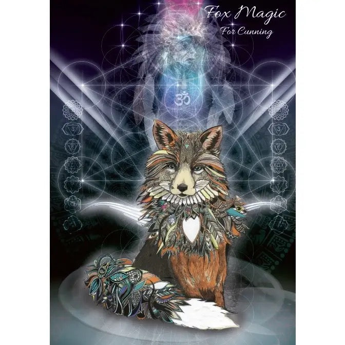 Artistic depiction of a fox with mystical elements and 'Fox Magic For Cunning' text.