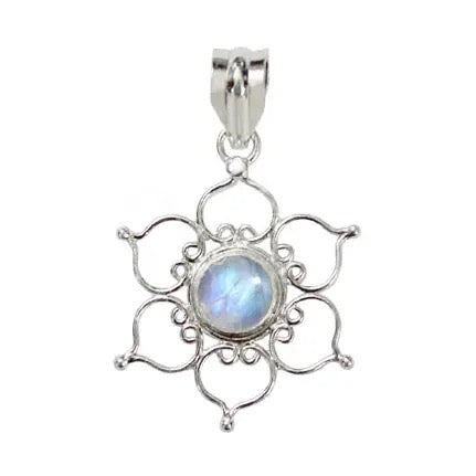Pendant Lotus Rainbow Moonstone on a white background