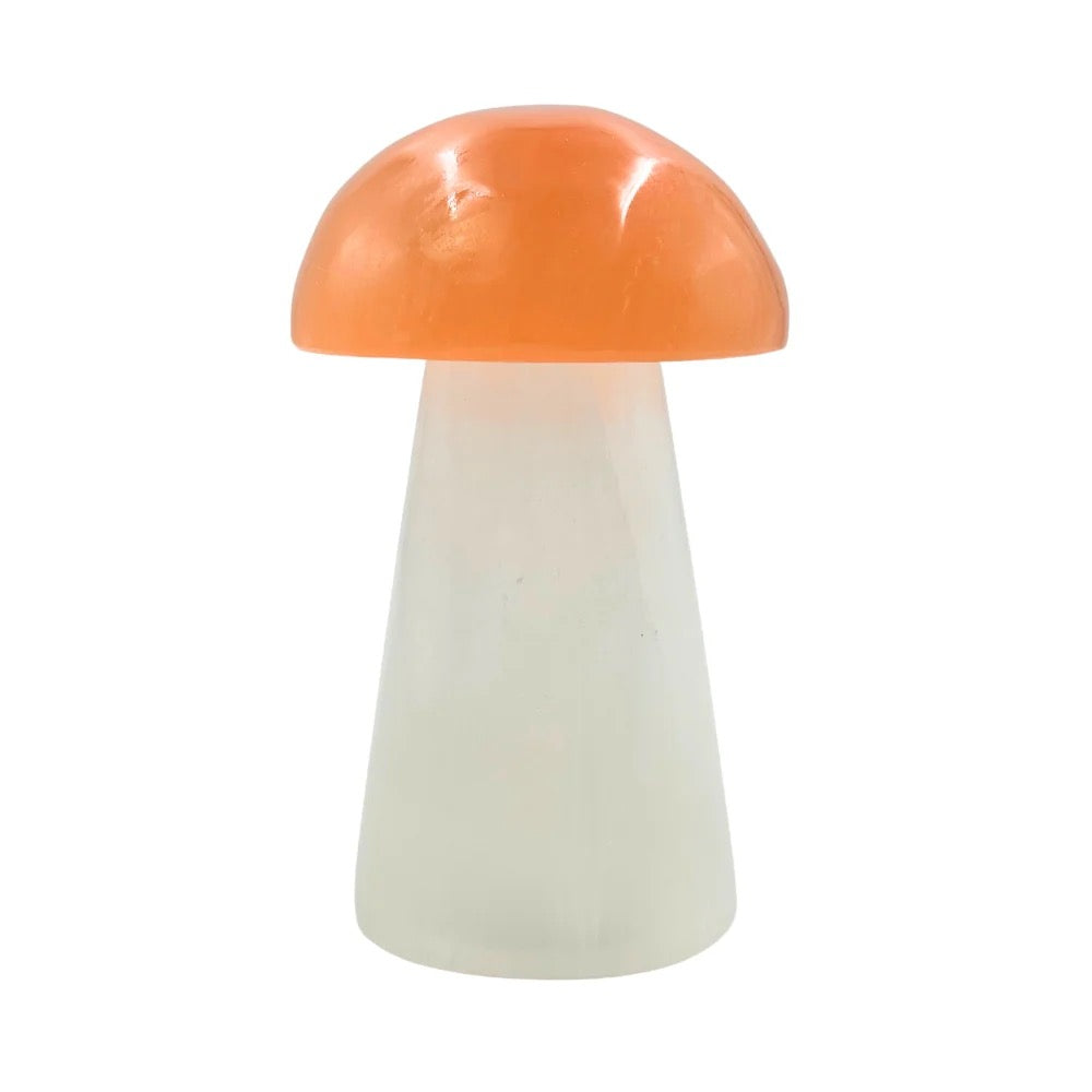 Mushroom-shaped Lamp with an orange cap and white stem on a white background
