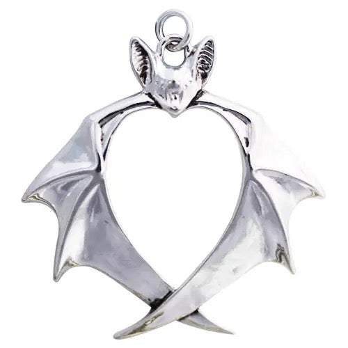 Silver bat-shaped pendant on a white background