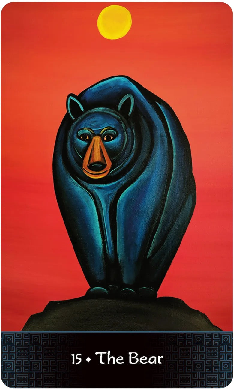 Blue bear illustration on a red background with 'The Bear' card number at the bottom.