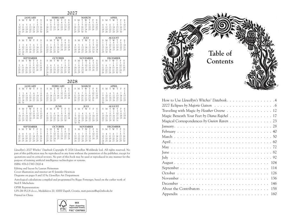 Table of contents for a book or publication with calendar pages and decorative design.