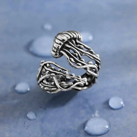 Ring Jellyfish water droplets on a blue background