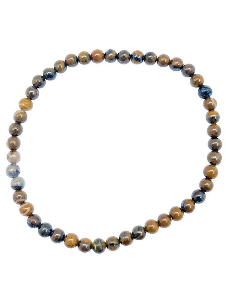 Beaded necklace with multicolored beads on a white background