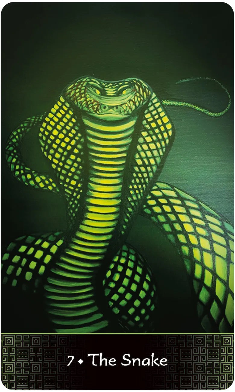 Glowing green snake on a dark background with '7 The Snake' text.