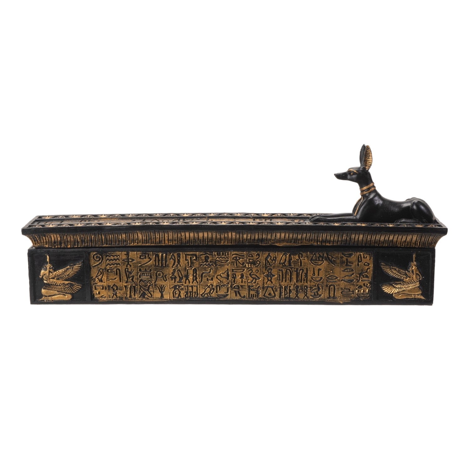 Decorative incense burner with Egyptian hieroglyphics a white background