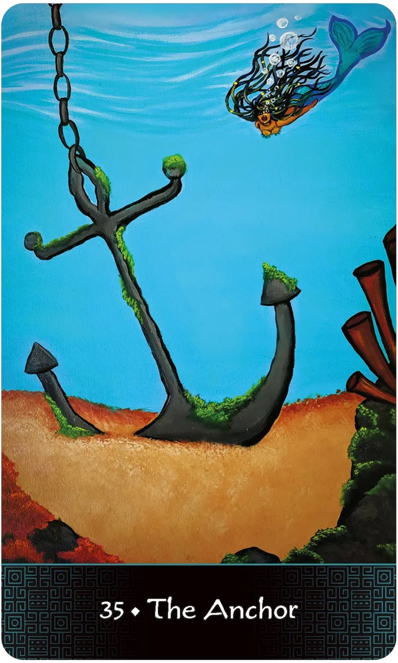 Card featuring an anchor with a blue background and underwater elements.