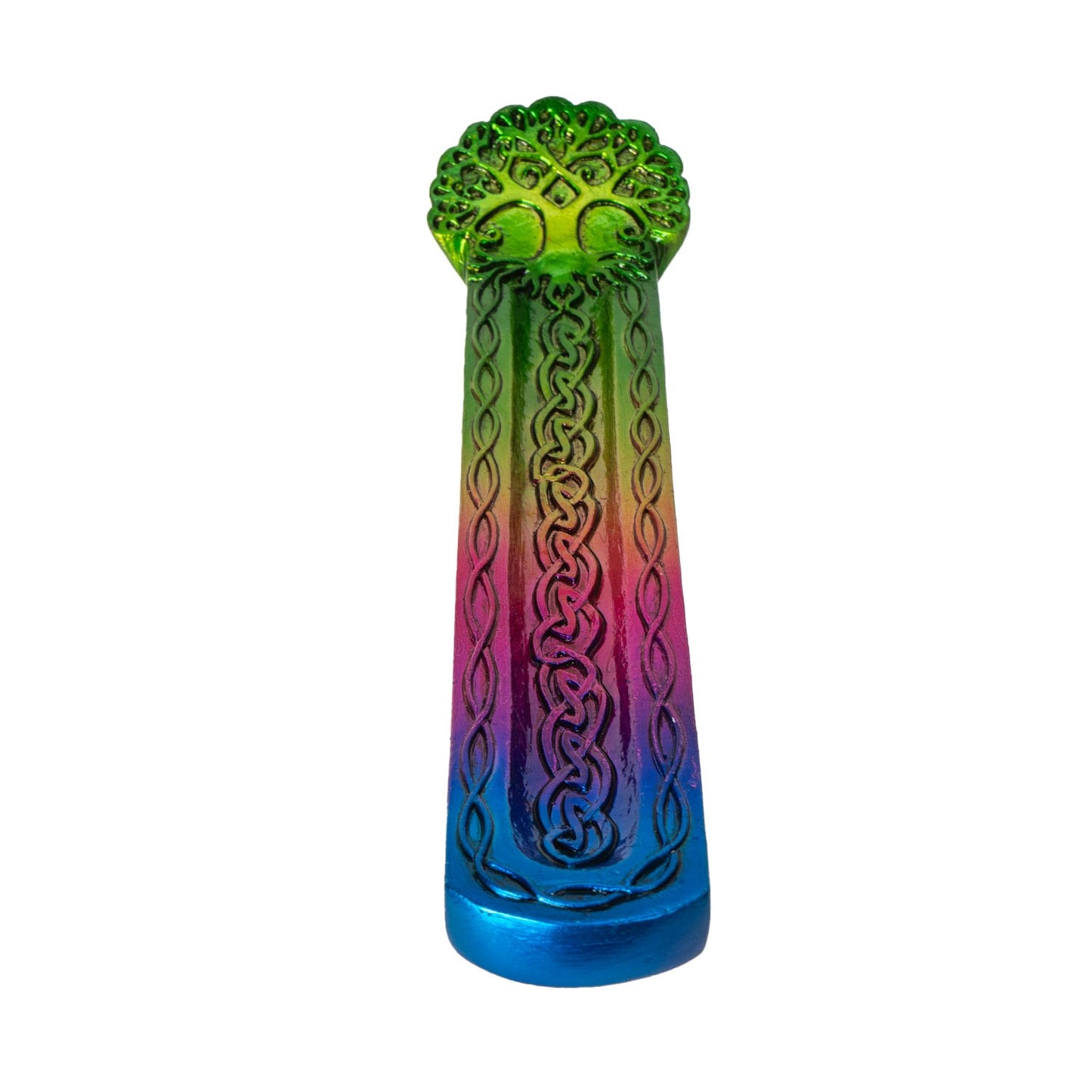 Multicolored incense burner with tree pattern on a white background