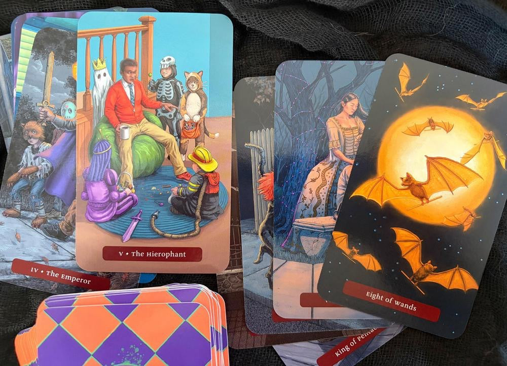 Sample cards from deck bats, children from Trick or Treat Tarot