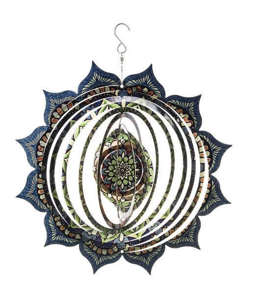 Decorative wind spinner with intricate patterns on a white background
