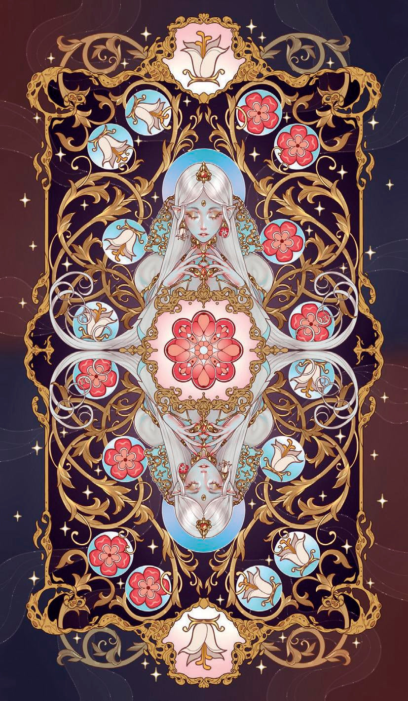 Anima Tarot back of card floral with browns and purples