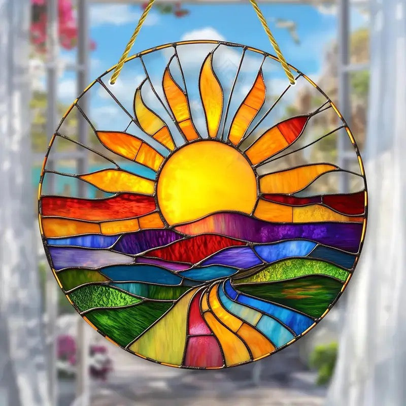 acrylic sunflower window hanging with colorful design