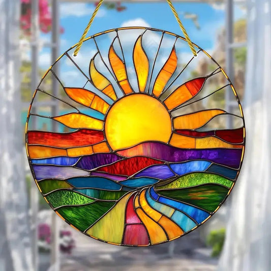 acrylic sunflower window hanging with colorful design