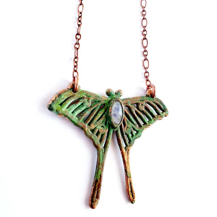 necklace green luna moth on a white back ground