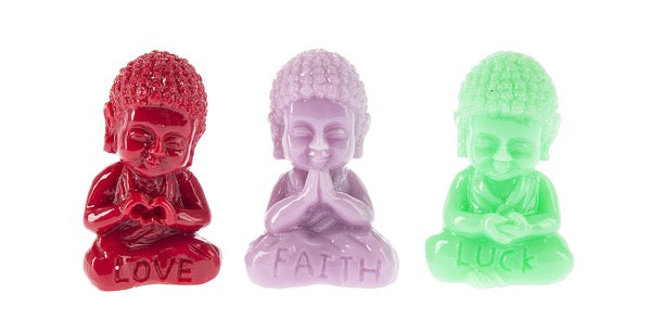 Charm Buddha red, purple, light green