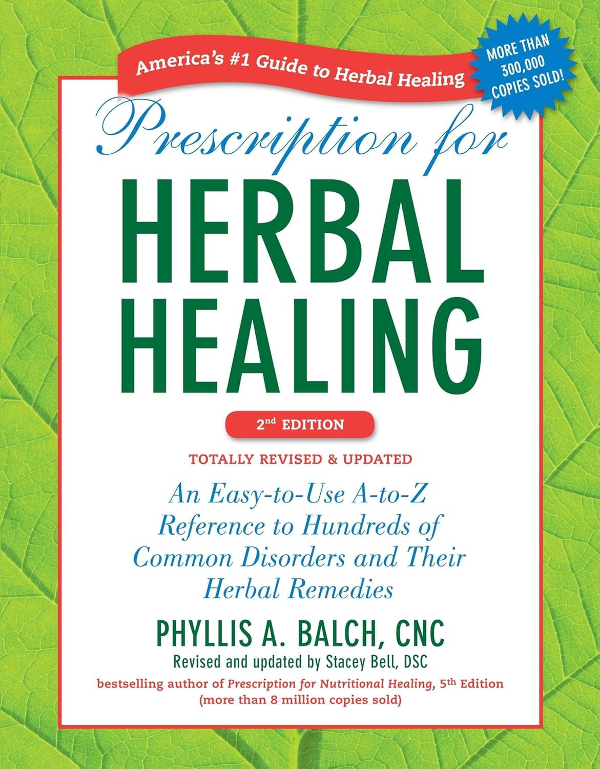 Book cover of 'Prescription for Herbal Healing' with green leafy background
