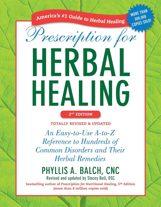 Book cover of 'Prescription for Herbal Healing' with green leafy background