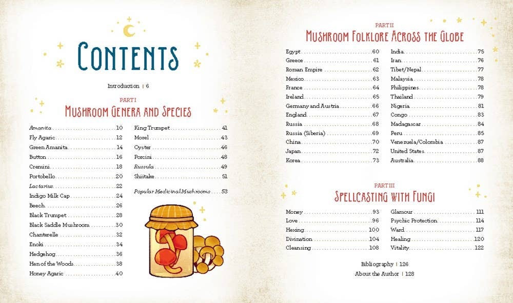 Table of contents for a book on mushrooms with illustrations and text.