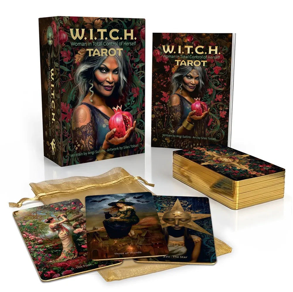 WITCH Tarot card set with tarot cards and packaging on a white background