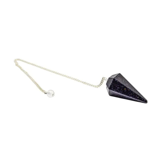 Pendulum Blue Goldstone crystal on a white background