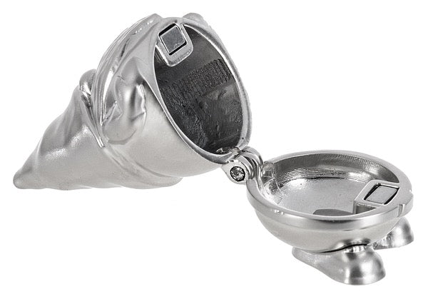 Metallic ring with a unique design on a white background