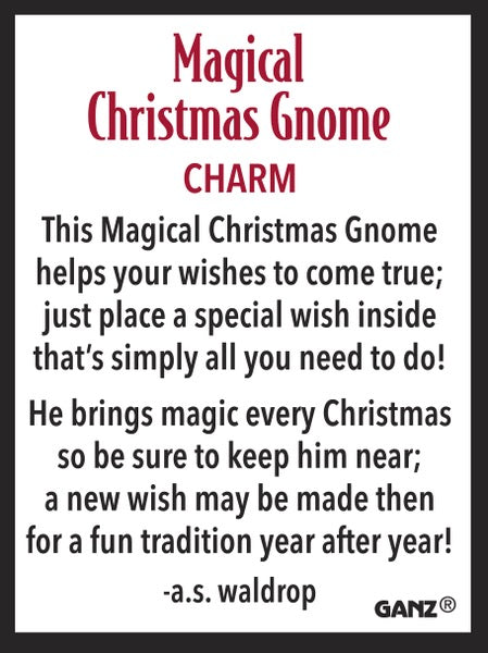 Text description of a Magical Christmas Gnome charm with promotional message and GANZ branding.