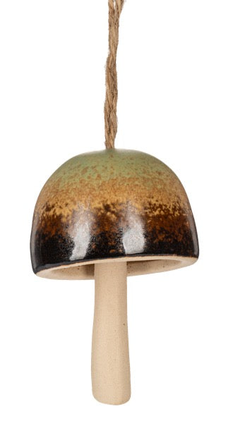 Decorative bell with a ceramic base and brownish-green top on a white background