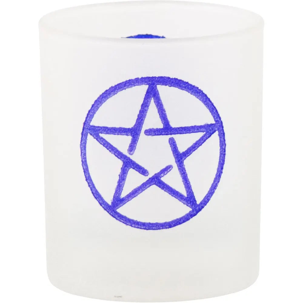 Candle Holder Votive Frosted Pentacle