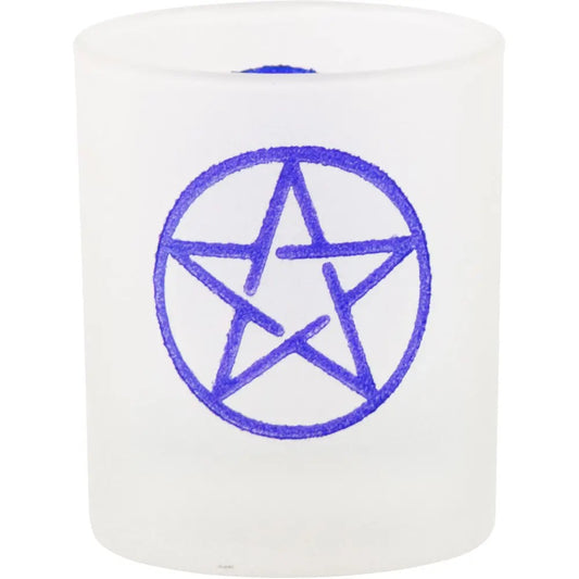 Candle Holder Votive Frosted Pentacle