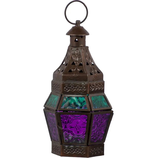 Candle Holder Lantern Turquoise & Purple