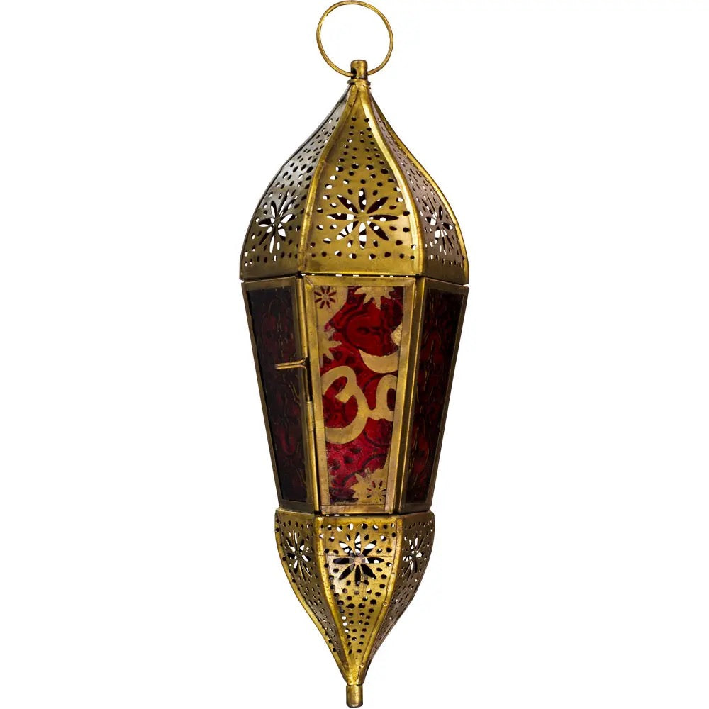 Candle Holder Lantern Om Red & Amber