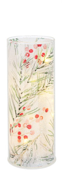 Decorative candle with winter scene design on a white background