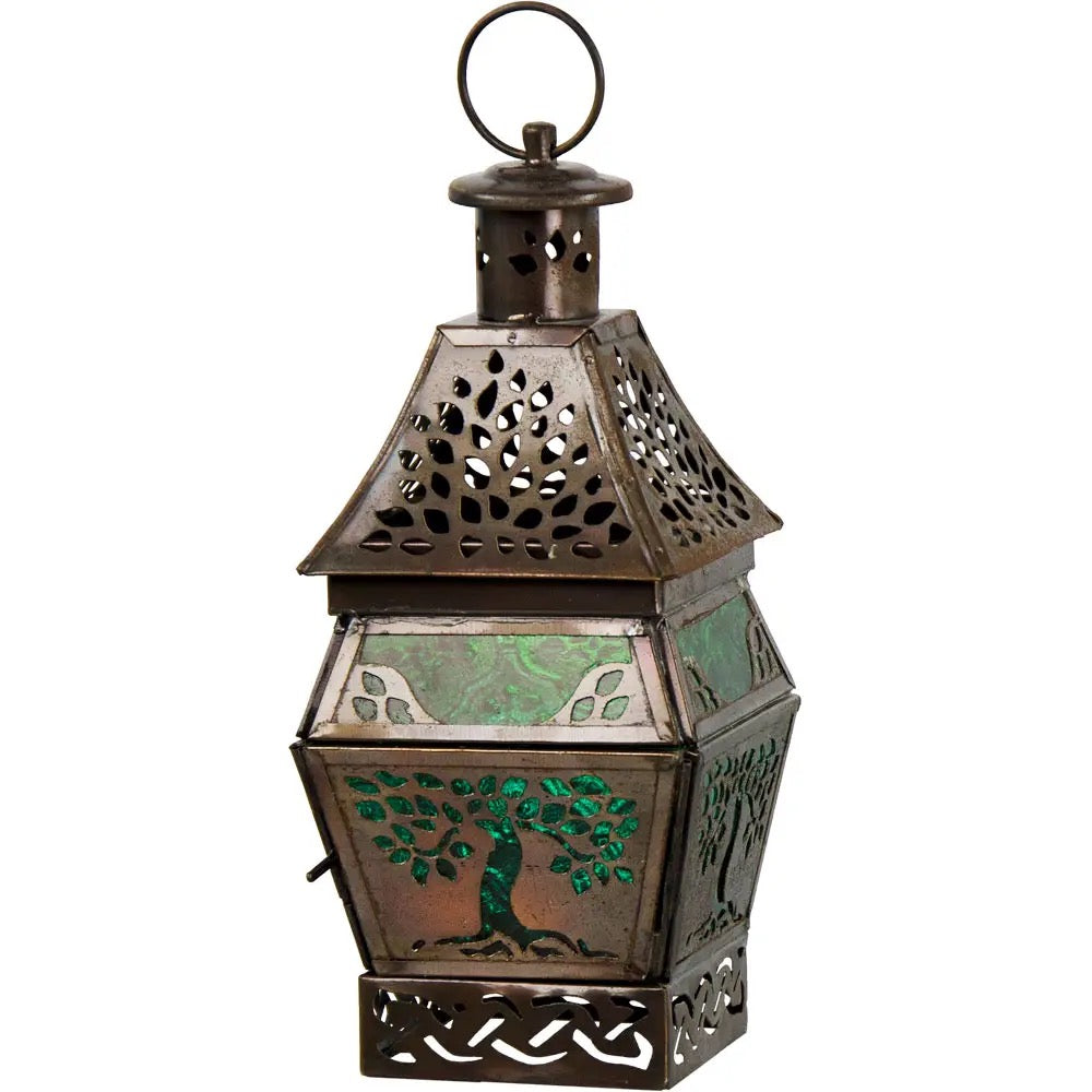 Candle Holder Lantern Tree of Life Green