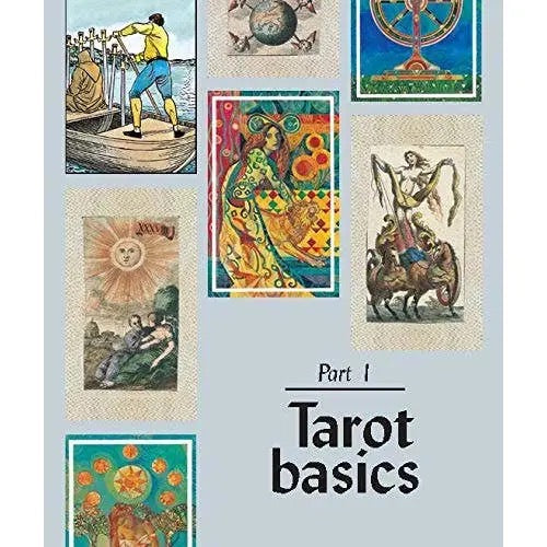 Collection of tarot cards with 'Tarot basics' text on a light blue background
