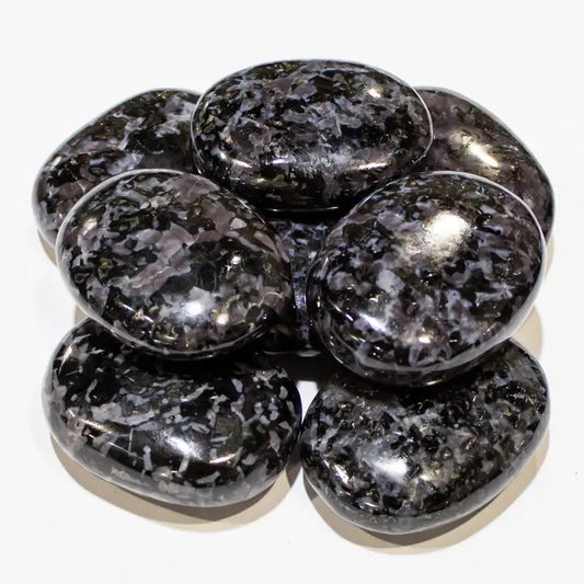 Indigo Gabbro Palm Stone on a wite background