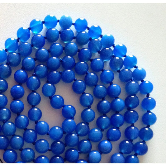 Mala Blue Agate Knotted 8mm