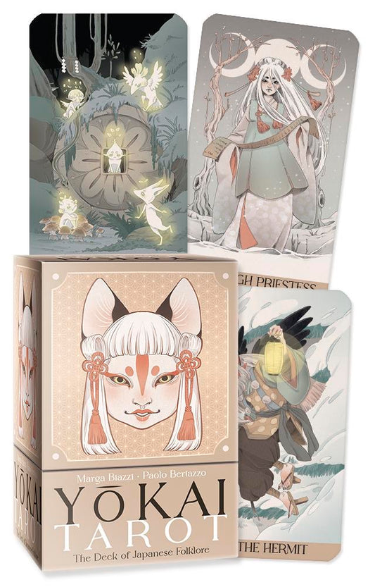 Yokai Tarot Cards Sample on a white background with box shown.