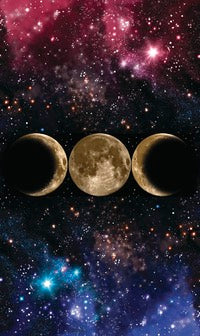Phases of the moon against a starry space background Back of Card Image