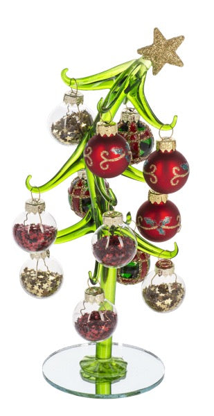 Decorative Christmas tree ornament with red and gold baubles on a white background