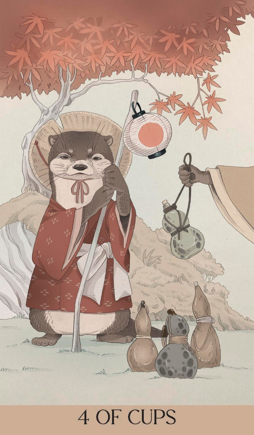 Yokai Tarot Card 4 of Cups on a Black background