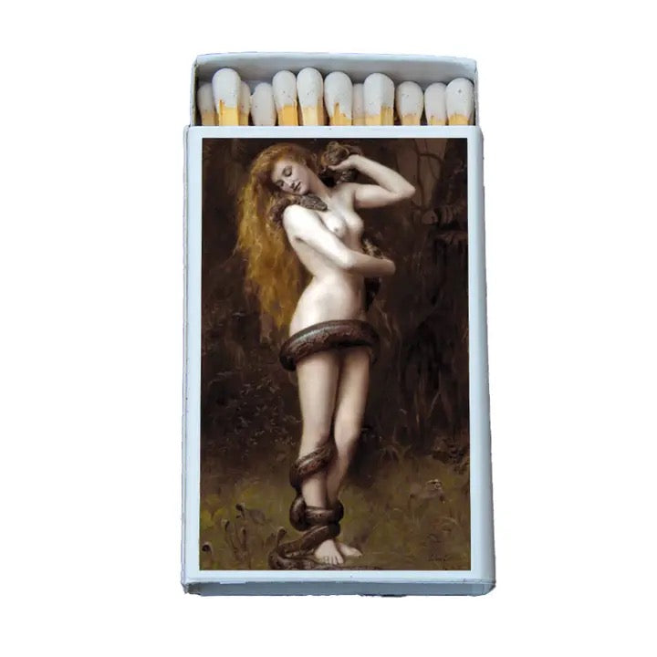 Matchbox Lilith With a Snake on a white background