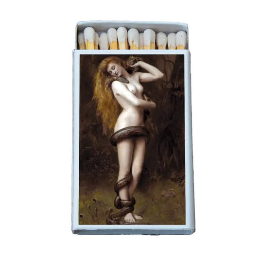 Matchbox Lilith With a Snake on a white background