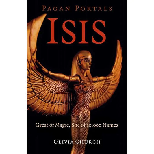 Book cover of 'Isis' by Olivia Church featuring a winged figure on a black background.