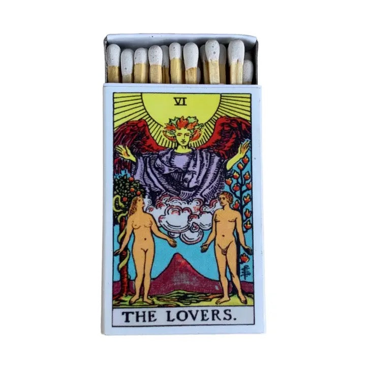 Matchbox Tarot Lovers on white background