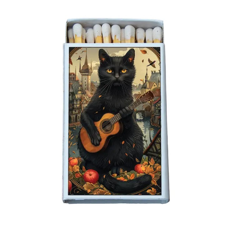 Matchbox Black Cat with a Guitar on a white background