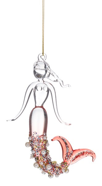 Mermaid ornament with a pink tail on a white background
