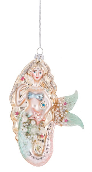 Mermaid ornament with a decorative tail on a white background