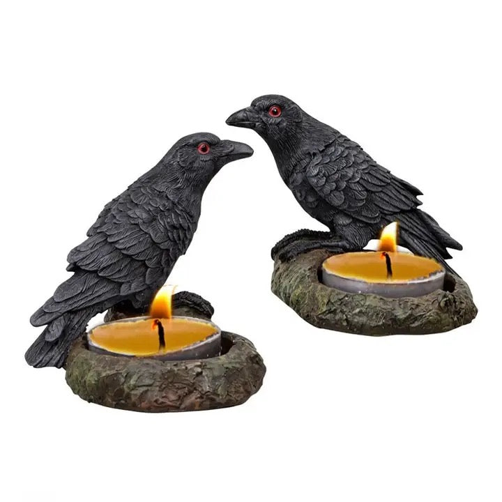 Two Candle Holder Tealight Raven on white background