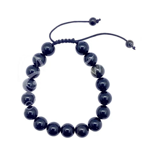 Black beaded bracelet on a white background